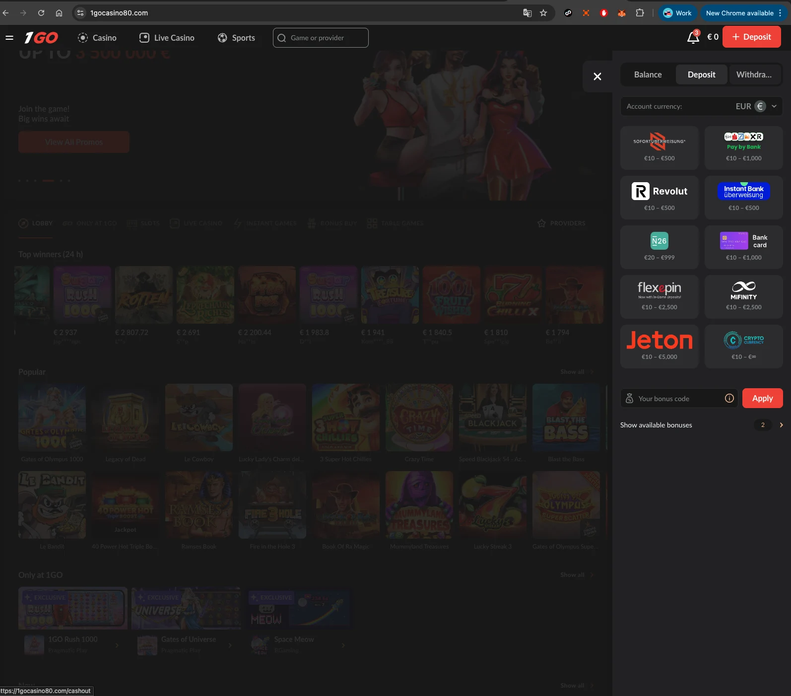 Tischspiel-Auswahl bei 1Go Casino mit klarer Navigation und hochwertiger Darstellung